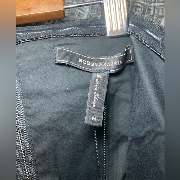 BCBGMaxAzria Black Faux Leather Top with Embellished Belt - Picture 3 of 8